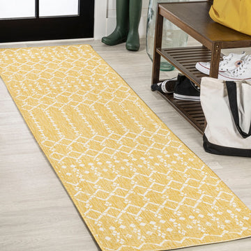 Ourika Moroccan Geometric Textured Weave Indoor/outdoor Runner Rug